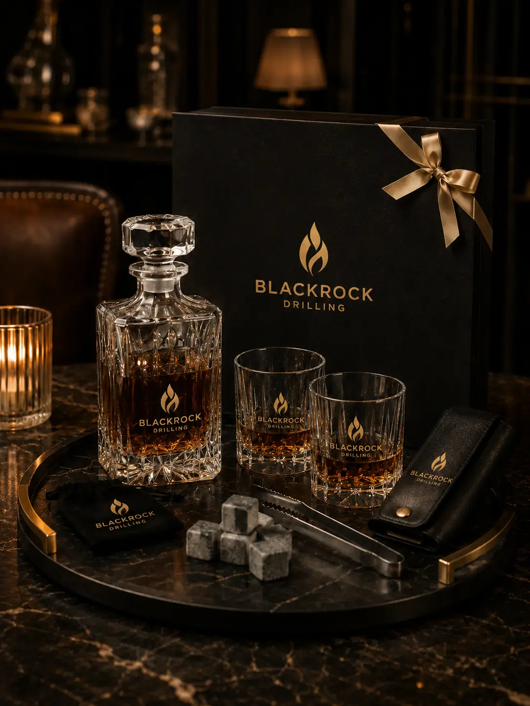 Premium whiskey and barware gift set